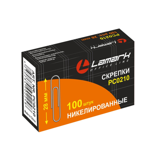 Скрепки 28мм*100шт.уп. Lamark PC0210 никелированные "Дава"