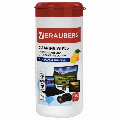 Салфетки д/чистки экранов всех типов 100шт Brauberg, с ароматом лимон, 511688 "Дава"