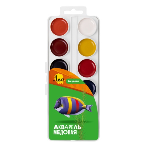 Краски акварель медовая 24 цв. Лео Ярко LBW-0124, без кисти "Дава"