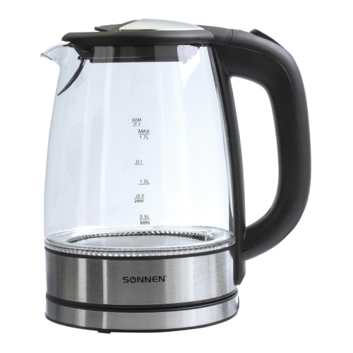 Чайник Sonnen KT-1758 454349 1,7л, 2200 Вт, закрытый нагревательный элемент, черный "Дава"
