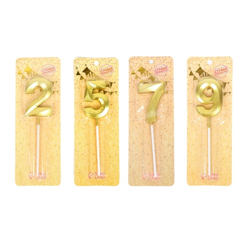 Свеча для торта Цифра 0-9 Алмаз золотая "Дава"