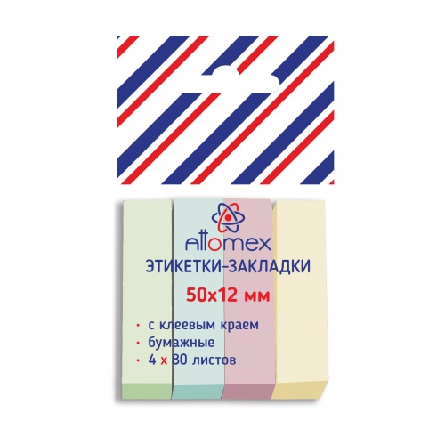 Закладки самоклеящиеся 50*12мм 4цв*80л Attomex 2011702 бумажные пастель "Дава"