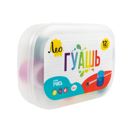 Гуашь 12цв 20мл Лео Учись LNGB-12 в пластиковом контейнере "Дава"