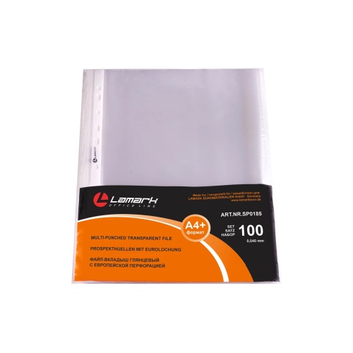 Файлы с перфорацией А4+ Lamark SP0185 (100шт), 0,040мм "Дава"