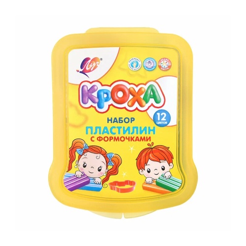 Пластилин мягкий Луч 12цв/198г Кроха 35С 2312-08, восковой, со стеком в контейнере "Дава"