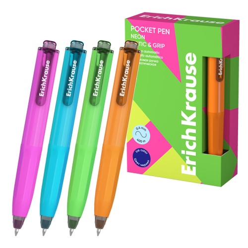 Ручка шариковая ErichKrause автомат Poсket Pen 63686 Matic&Grip Неон 0,5мм, синяя "Дава"