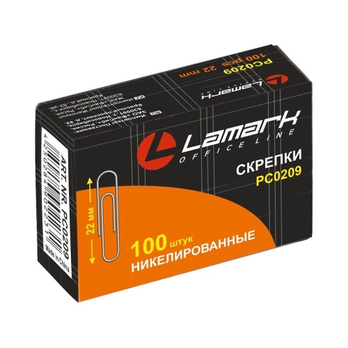 Скрепки 22мм*100шт.уп. Lamark PC0209 никелированные "Дава"