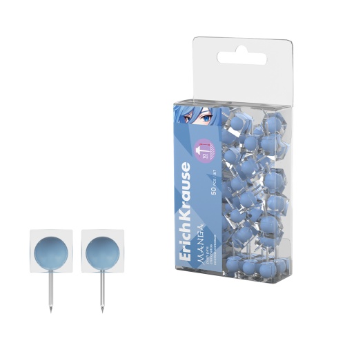 Кнопки канцелярские 50шт.уп. 10мм ErichKrause 62058 Аниме серо-голубой "Дава"