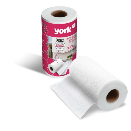 Салфетки универсальные York в рулоне 100шт., 22,5*25см, 30% вискоза 70% полиэфир, 608411 "Дава"