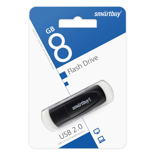 Накопитель Flash Drive USB 2.0 Smart Buy 8 Gb Scout, черный "Дава"