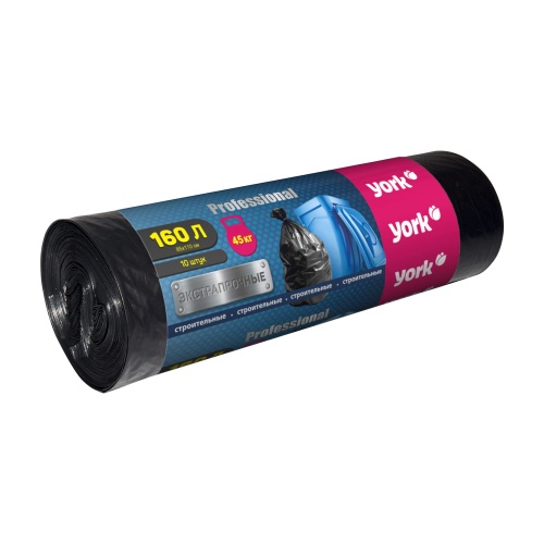 Мешки для мусора 160л 85*110см, ПВД, 10шт, 60мкм, York 703733 "Дава"