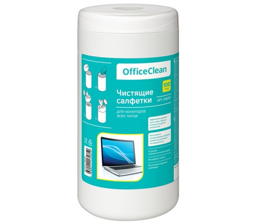 Салфетки д/чистки мониторов всех типов 100шт OfficeClean 248261 "Дава"