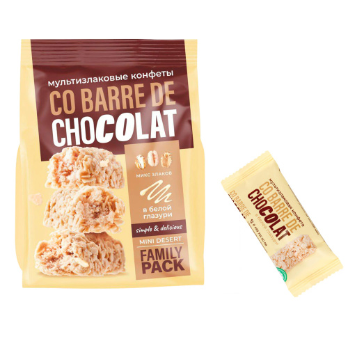 Конфеты мультизлаковые 135г. Co barre de chokolat c белой глазурью,  "Дава"