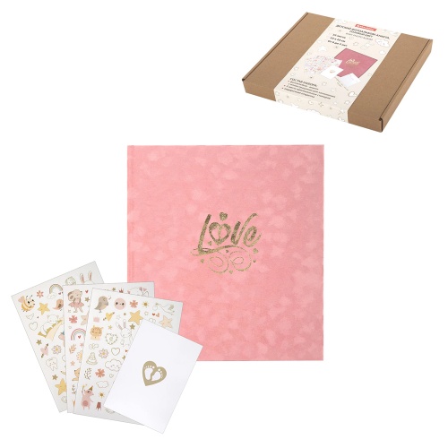 Фотоальбом на   32 листа Brauberg 391419, анкета, стикеры, открытка, конверт, розовый бархат "Дава"