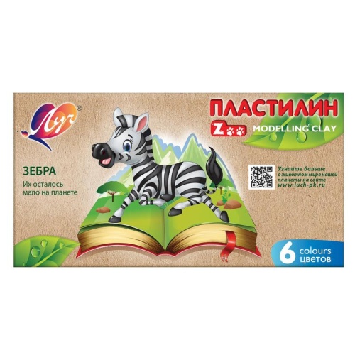 Пластилин  6цв/90г Луч Zoo 30С 1810-08 (длинный брусок 15гр.) "Дава"