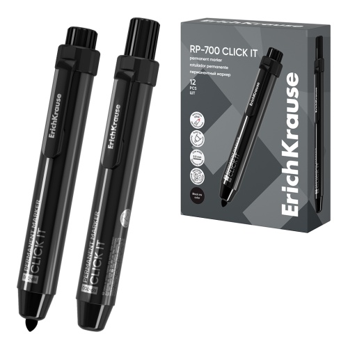 Маркер перманентный ErichKrause 60828 RP-700 Click it 2,0мм черный, автоматический  "Дава"