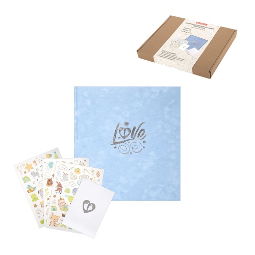 Фотоальбом на   32 листа Brauberg 391420, анкета, стикеры, открытка, конверт, голубой бархат "Дава"