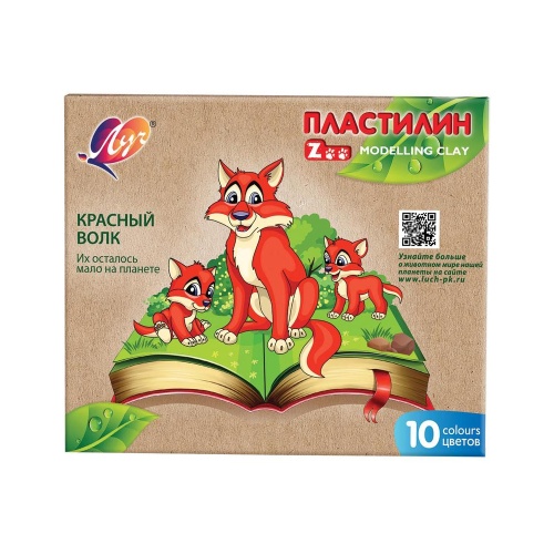 Пластилин 10цв/150г Луч Zoo 29С 1721-08 (длинный брусок 15гр.) "Дава"