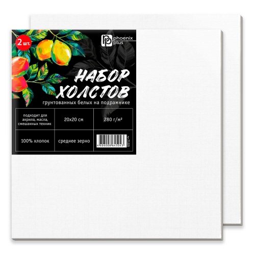 Холст грунтованный на подрамнике Феникс+ 20х20см, 100% хлопок, среднее зерно "Дава"