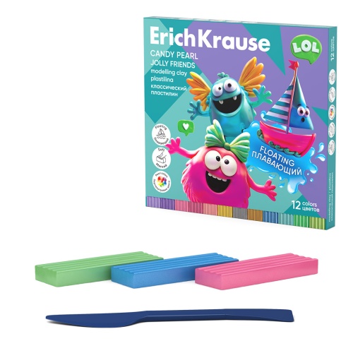 Пластилин 12цв/216г ErichKrause 65447 Веселые друзья, плавающий, перламутр "Дава"