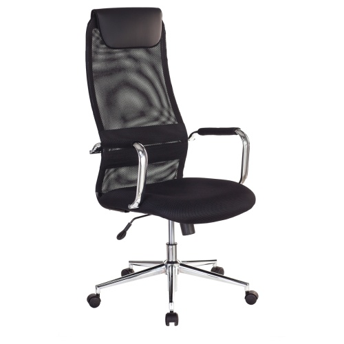 Кресло руководителя Helmi HL-E90, CH, ткань TW/сетка/экокожа черная, хром, механизм качания "Дава"