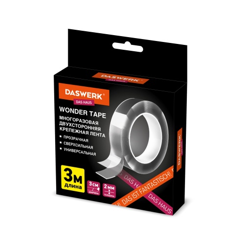 Клейкая лента 30мм/3м DASWERK Nano Tape толщина 2мм многоразовая "Дава"
