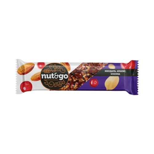 Батончик Nut&Go, Миндаль, арахис, клюква, 36 г "Дава"